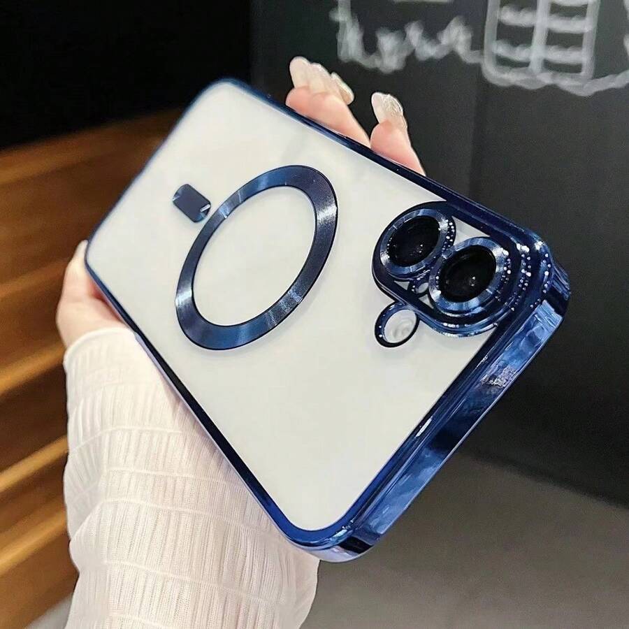 1 ốp bảo vệ ống kính từ tính mạ điện bóng, tương thích với IP17 Air, 17 Pro Max, 11, 12, 13, 14, 15, 16 Pro/Pro Max, S22, S23, S24, S25 Ultra, A54, A55, hỗ trợ sạc không dây. - Màu xanh lam - Xem 1