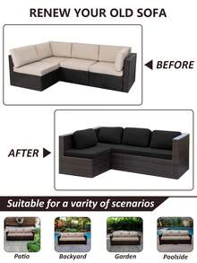 1pc Corn Kernel Jacquard Outdoor Sofa Seat Cushion Cover, Water-Resistant Solid Color Polyester Elastic Removable Semi-Wrap Sofa Cushion Cover, For Patio, Terrace, Garden Sofa - Black - View 5