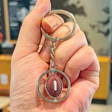 1pc New Rotating Metal Ball Keychain | 3-In-1 Basketball, Football, Rugby | Unisex Car Key Chain + Backpack Sports Pendant - Multicolor - View 4