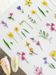 野花贴纸，花卉美甲贴纸，美甲设计，时尚美甲贴花，春季花卉自粘贴纸 570 - 彩色 - 查看 1