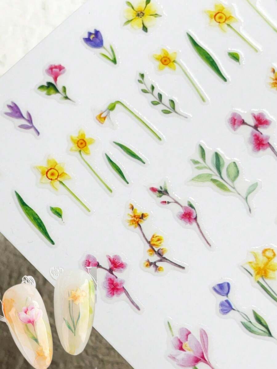 野花贴纸,花卉美甲贴纸,美甲设计,时尚美甲贴花,春季花卉自粘贴纸 570 - 彩色 - 查看 1