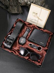 男士腕表六件套套装 - 腕表 + 钱包 + 时尚眼镜 + 皮带 + 钥匙扣 + 贺卡，优雅休闲实用腕表套装，男士最佳礼品之选 - 6pcs套裝 - 查看 9