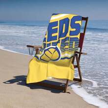1pc Leeds United FC Quick-Dry Ultra-Fine Fiber Beach Towel - Lightweight, Absorbent, Yellow & Blue Design With Football Badge - Ideal For Swimming, Fitness, Yoga And Travel, Yoga Towel | Sports Beach Towel | Quick-Dry Fabric Essential Summer Travel Anti-Sand, Extra Large Beach Towel, Blanket - A - View 1