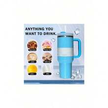 40 OZ Stainless Steel Tumbler With Straw, Vacuum Insulated Water Bottle For Home, Office Or Car, Reusable Cup With Straw Leak Resistant Flip - 藍色 - 查看 2