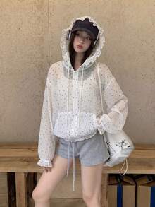 Áo khoác dáng rộng chấm bi phong cách Nhật Bản cổ điển, đa năng, có mũ, khóa kéo, màu trắng, thích hợp cho mùa xuân. - trắng - Xem 5