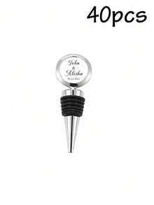 1/2pcs Personalized Text Wedding Wine Stopper, Metal Silicone Wine Bottle Stopper, Custom Photo And Date, Engraved Wedding Favors For Anniversary Birthday Graduation Housewarming Keepsake - Style a - View 8