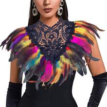 1 pieza Chal de plumas artificiales, poncho de plumas artificiales de fibra de poliéster estilo victoriano, capa, chal, cuello de encaje para hombros, disfraz de bruja para otoño, invierno, primavera y verano - Morado - Ver 5