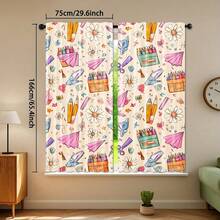 这款两件套返校主题窗帘采用2D平面印刷技术，印有蜡笔、铅笔、纸飞机和雏菊图案。窗帘半透明，充满创意，适合卧室、客厅和艺术工作室使用。 - 彩色 - 查看 11