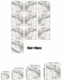 1Set 10pcs Mexican Tiles Stickers Peel And Stick, Waterproof Self-Adhesive Wall Decals, Vintage Boho Floral Geometric Tile Stickers For Bathroom Shower, Kitchen Backsplash, Laundry Room, Staircase Riser, Renters Friendly Removable Wall Decor, Moroccan Style Tile Stickers For Bathroom Vanity - Marble Vein - View 12