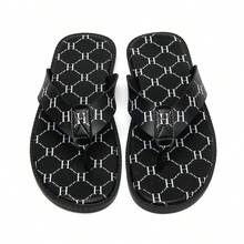 Men's Printed Flip Flops, Beach Style H-Pattern Thong Sandals, Comfortable For Beach, Casual Commute, Versatile - Black - View 8