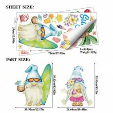 1 Set Of 2 Large Summer Theme Beach Gnome Window Clings, Includes Coconut Tree, Pineapple, Watermelon, Surfboard, Beach Ball Patterns, Removable Static Cling For Bedroom, Living Room, Balcony And Display Window Decoration - Surf - View 12