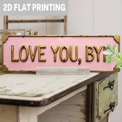 1 tấm bảng treo tường bằng sắt màu hồng kiểu cổ điển lãng mạn "Anh yêu em, Tạm biệt" với chữ vàng - Trang trí chủ đề tạm biệt bằng sắt, thích hợp cho phòng ngủ, phòng khách, đám cưới - Nghệ thuật treo tường dễ dàng, trang trí nhà theo phong cách cổ điển, trang trí lối vào, nét quyến rũ mộc mạc, chất liệu sắt.