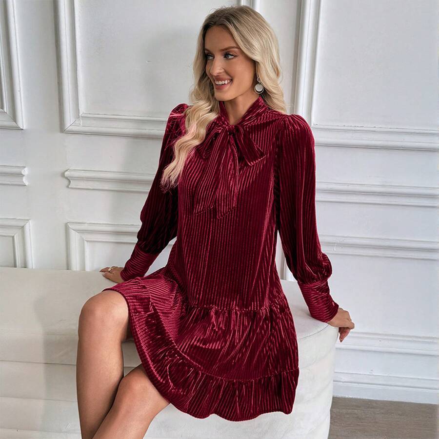 Robes courtes pour femmes - Rouge foncé - Voir 1