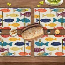 4/6pcs Set Colorful Fish Pattern Placemats, 12X18 Inches, Suitable For Kitchen Dining Decor, Home Decoration, Family Dinner Table Setting, Party Decor - 11.81*17.72inch - View 4