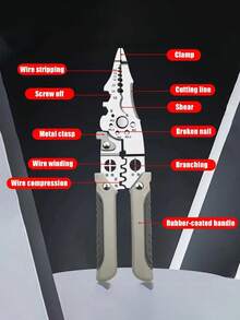 1pc Wire Stripper, Multifunctional Wire Winding And Separation Pliers, Squeegee Leather Crimping Industrial Wire Cutting Wire Tube, Special Wire Stripper For Industrial Construction Household Electrician - A - View 9