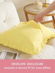 1pc Honeymoon Series Ruffled Quilted Throw Pillow Cover - Made Of Polyester Velvet Fabric, Romantic French Style Ruffled Pillow Sham (Pillow Insert Not Included), Envelope Closure, Wrinkle-Resistant, Machine Washable, OEKO-TEX Certified, Light Yellow - Pale Yellow - View 4