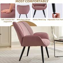 Silla de acento moderno, cómodo sillón de sofá tapizado único, sillas de comedor de sofá de tela de corduroy con piernas mentales, sillón de escritorio de oficina en el hogar para el dormitorio, Balcont - Rosa - Ver 7