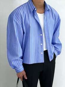 Men's Single-Breasted Casual/Commute Striped Short Sleeve Shirt - Blue - View 1