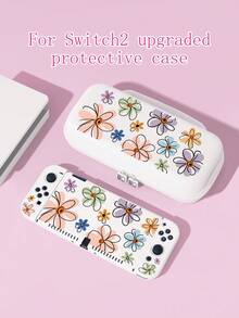 精致花卉线条图案 Switch/Switch 2 保护壳/透明闪光保护套，兼容新款 Switch 2 (2025)/Switch NS/Switch OLED/Lite，适用于 Switch 主机配件，家庭装，收纳袋，Switch 保护壳，送给 Switch 玩家的最佳礼物 - 彩色 - 查看 1