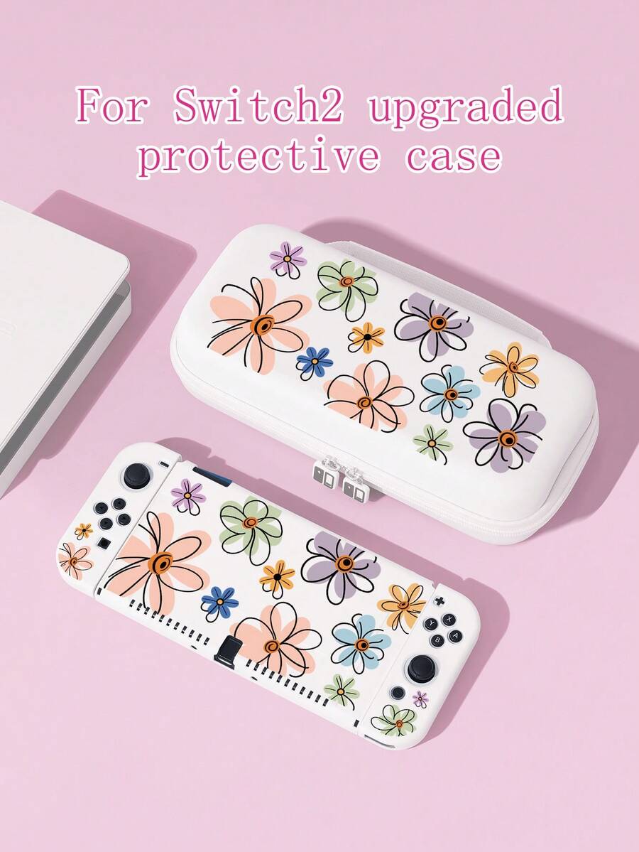 精致花卉线条图案 Switch/Switch 2 保护壳/透明闪光保护套,兼容新款 Switch 2 (2025)/Switch NS/Switch OLED/Lite,适用于 Switch 主机配件,家庭装,收纳袋,Switch 保护壳,送给 Switch 玩家的最佳礼物 - 彩色 - 查看 1
