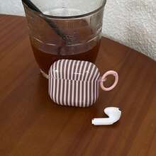 条纹韩式极简粉色、黄色、蓝色撞色挂环耳机保护套，兼容 Pro 3、新款Pro 2、可爱苹果4极简3，个性化半耳机保护套，女士款 - 彩色 - 查看 4