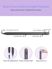 This Stylus Is Compatible With , It Is A Stylus As Well As An  Accessory, Compatible With 2022  10th/11th Generation (A16 Chip)/Air4/5/6 10.9 Inch Models, High Sensitivity Touch Control Without Bluetooth Connection Required. The Pen Tip Can Draw Lines Or Shading Effects Of Different Thicknesses According To The Angle. - Black - View 6