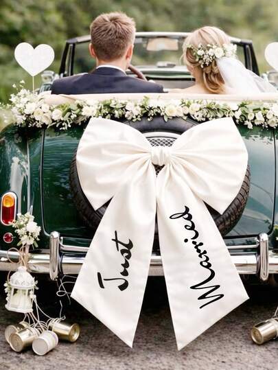 婚礼悬挂蝴蝶结墙面背景装饰，婚礼椅背蝴蝶结装饰，缎面新婚蝴蝶结丝带腰带，优雅大号新郎新娘婚礼椅背腰带，新娘送礼会仪式招待会装饰，婚车装饰丝带，浪漫婚礼用品