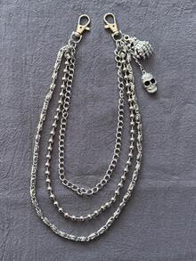 1pc Multi-Layer Chain With Skull & Hand Pendant, Men's Pant Chain, Suitable For Punk, Goth, Biker, Streetwear Styles, Can Be Paired With Ripped Jeans, Leather Jackets, Utility Jackets, Etc. - Multicolor - View 3