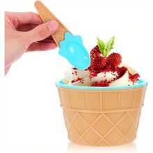 2 Pieces Set (1 Bowl And 1 Spoon) Creative Ice Cream Bowl Set With Stable Base And Spoon | Random Colors (Pink, Blue, Yellow, Green, Orange, Brown) - Suitable For Desserts, Pudding, Italian Ice Cream, Regular Ice Cream - Reusable Party Utensils - Multicolor - View 5