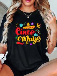 Camiseta 100% Algodón Unisex para Fiesta del Cinco de Mayo, Fiesta Mexicana, Festival Mexicano - Suave, Manga Corta, Cuello Redondo para Hombres y Mujeres - Perfecta para Uso Casual y Regalos - Negro - Ver 1