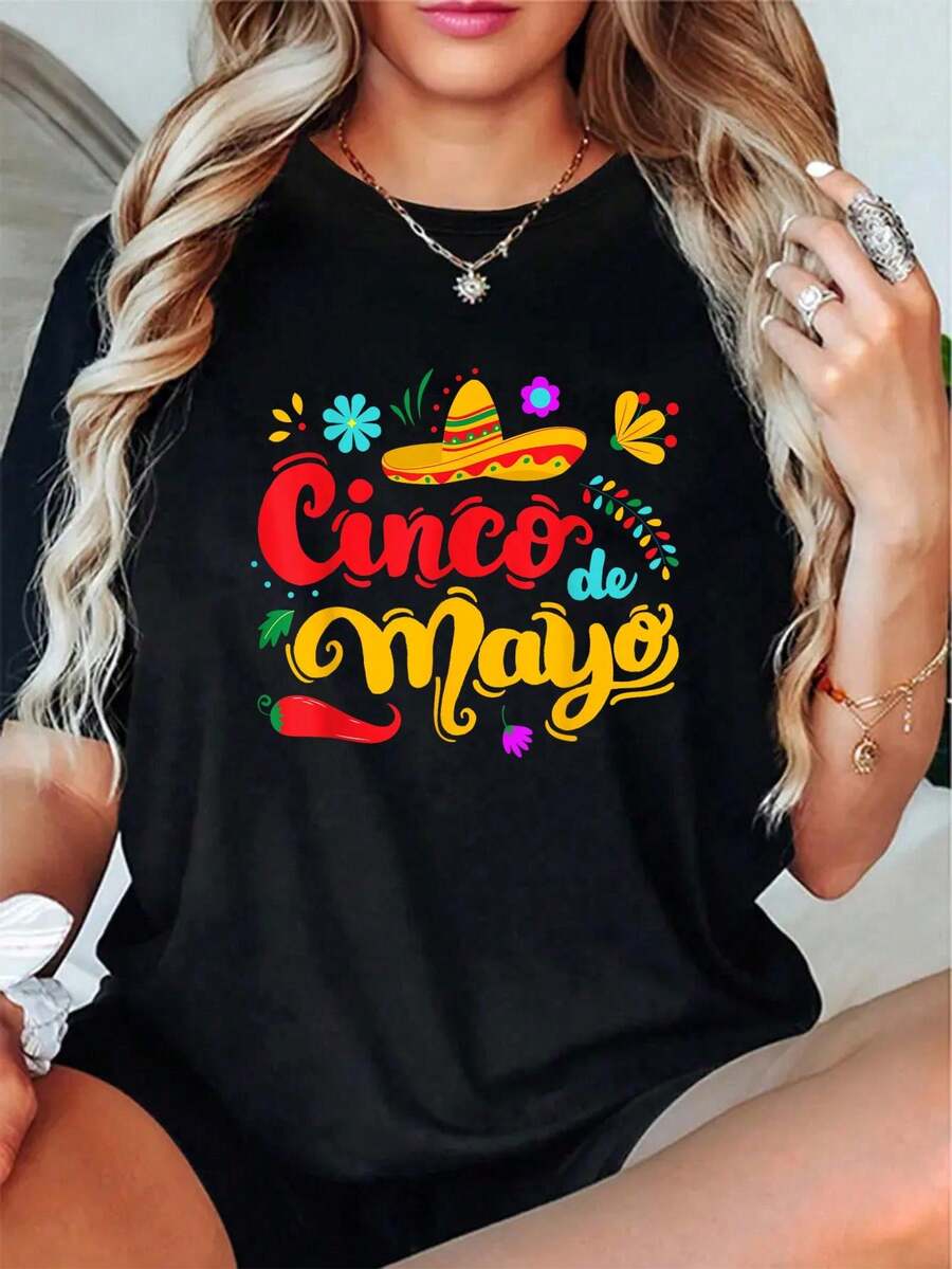 Camiseta 100% Algodón Unisex para Fiesta del Cinco de Mayo, Fiesta Mexicana, Festival Mexicano - Suave, Manga Corta, Cuello Redondo para Hombres y Mujeres - Perfecta para Uso Casual y Regalos - Negro - Ver 1