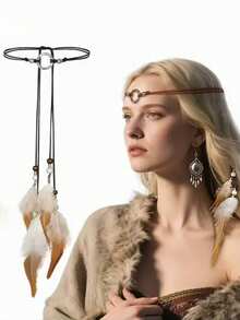 1 chiếc/Kiểu dáng Bohemian Bắc Âu nhẹ nhàng, mũ đội đầu lông vũ màu nâu, thích hợp cho biểu diễn sân khấu và du lịch với tua rua bay bổng. - màu nâu - Xem 3