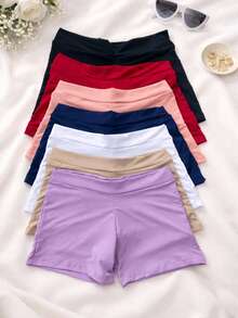 Set Of 5 Women's Shorts With Double Waistband, Comfortable, Short Summer Fashion, Mid-Rise Waist, Lightweight Fabric And Perfect Fit, Assorted Colors, Casual, Everyday, Fitness Underwear, Comfortable And Stylish - 彩色 - 查看 4