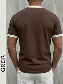 Áo thun nam tay ngắn GRDR mùa hè, kiểu dáng tối giản thời trang, màu trơn, phù hợp cho chạy bộ và mặc hàng ngày. - màu nâu - Xem 4