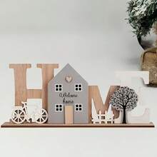 1pc "Welcome Home" House Shaped Decorative Plaque - Warm Wooden Style, Suitable For Desk/Entryway Decor, Creating Homely Atmosphere, For Home Decor Enthusiasts - A - View 3