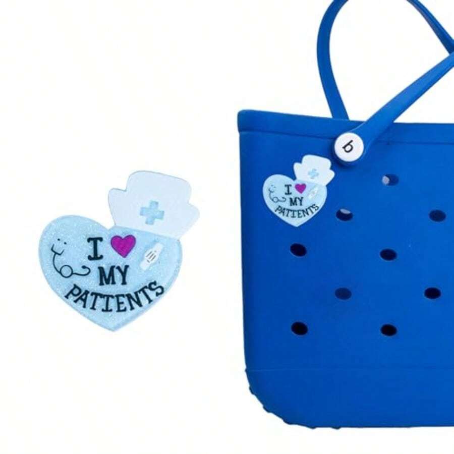 Nurse Themed Inserts For Beach Bags And Bogg Bags Decorative Accessories In Blue And White Stylish And Functional Add-Ons - Kiểu dáng hình trái tim Style2 - Xem 1