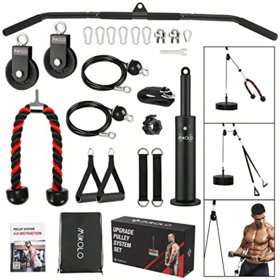 B0z5SGj8 Upgraded Weight Lift Pulley System - LAT Pulley Attachments With Adjustable Length Cable For Full Body Training Home Gym Set - As Pic - View 1