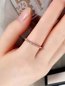 1枚女士优雅方形立方氧化锆戒指，适合作为情人节礼物、结婚纪念日派对佩戴 - 玫瑰金 - 查看 4