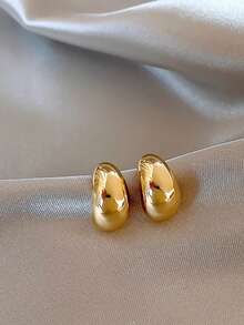 1 Pair Korean Elegant Minimalist Style Golden Bead & Water Drop Earrings, Suitable For Daily Wear And Parties - Gold - View 3