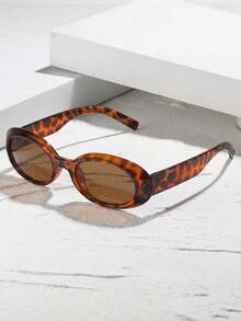 1 par de gafas de sol ovaladas unisex con estampado de leopardo en marrón, accesorio de moda versátil adecuado para la playa en verano, actividades al aire libre, negocios casuales, ideal para la temporada de regreso a la escuela. Estampado de leopardo y carey en forma de ojo de gato. - té con estampado de leopardo - Ver 2
