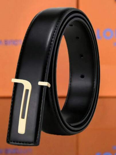 男士时尚黑色腰带，配金色T形扣 - 经典正式休闲两用可调节腰带