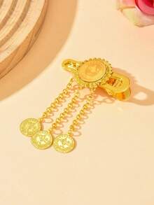 阿拉伯风格女士发饰，硬币形发夹，简约头饰，四季皆宜 - 金色 - 查看 3