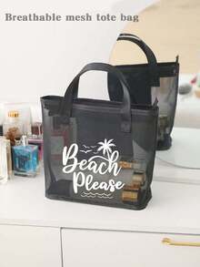 Large Capacity Letter & Palm Tree Pattern Beach Makeup Bag - Multicolor - View 4