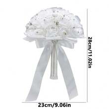 Fake Bridal Rose Bouquet With Pearls  Bow  Artificial Wedding Flowers  Realistic Bridesmaid Bouquet  Ceremony Party Home Decor Keepsake - Màu trắng, 1 chiếc - Xem 7