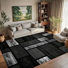 Luxurious Gray-Black Modern Bohemian Geometric Carpet - Thick, Large-Sized Rectangular Design, Suitable For High-Traffic Areas And Bedrooms, Made Of Soft Material With A Backing - 1PC - Xem 6