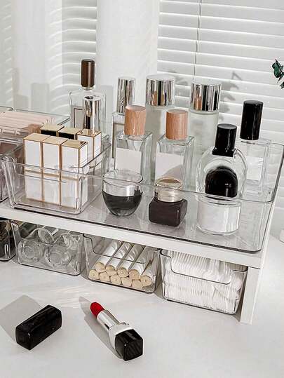 Bộ 6/7 hộp đựng đồ trong suốt bằng nhựa PET, hộp chia ngăn tủ đựng mỹ phẩm.