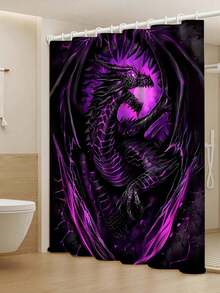 1/4 件套防水龙纹浴室配件套装，包括防滑浴帘、马桶盖套、浴垫、浴缸帘、12 个挂钩，尺寸为 180*180 厘米/70.8*70.8 英寸 - 多色 - 查看 6