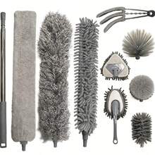 Bộ chổi lau bụi microfiber 9 trong 1 với cán kéo dài 30cm, có thể uốn cong và giặt được, thích hợp để vệ sinh quạt trần, khe hở, đồ nội thất và ô tô. - Chổi phủi bụi đa năng màu xám - Xem 3
