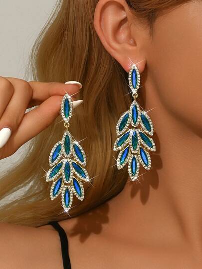 1 Pair Of Luxurious Exaggerated Glass Rhinestone Earrings, Gradient Color, Perfect For Women's Daily Life, Vacation, Banquet, Wedding Banquet