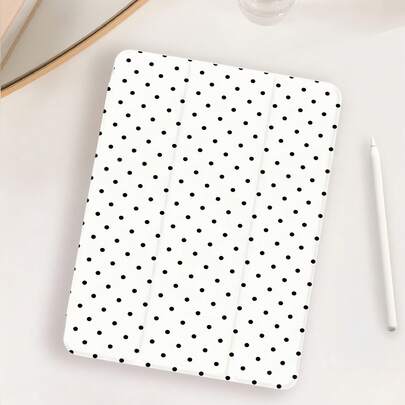 1 chiếc ốp bảo vệ gấp ba kiểu Pháp cổ điển chấm bi đen trắng với chân đế đa góc, khe cắm bút chì, viền mềm chống sốc, chế độ tự động tắt màn hình dành cho iPad thế hệ thứ 10 / Air 4/5/Pro 11" / 9/8/7, ốp máy tính bảng cổ điển và bền bỉ.